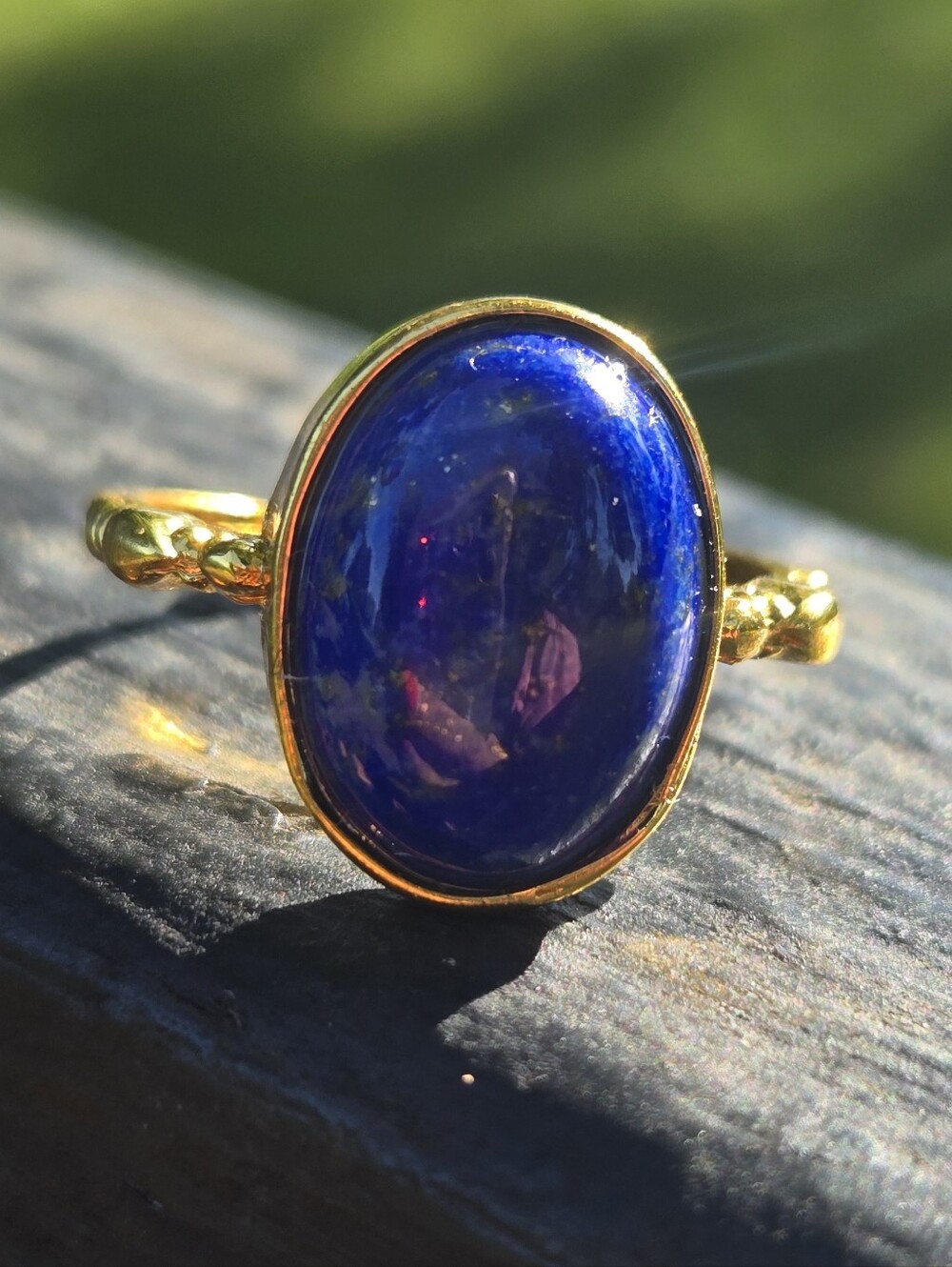 Vibrant Lapis Lazuli Gold Statement Ring Adjustable